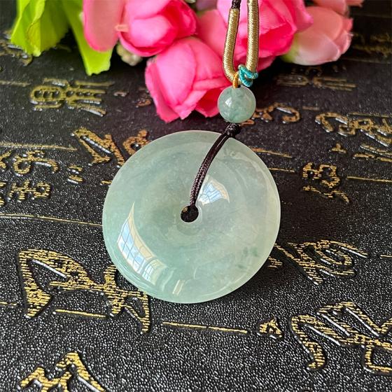 天然翡翠飘花平安扣吊坠